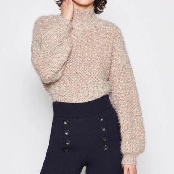 Joie Markita Fuzzy Sweater M Pink Sky NEW Funnel Neck Balloon Sleeve Alpaca - Picture 1 of 7